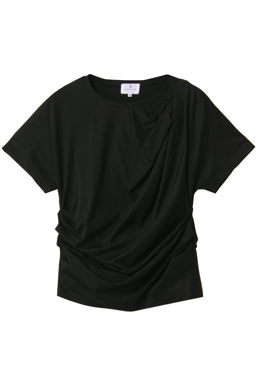 【ランバン オン ブルー/LANVIN en Bleu】のタックドレープカットソー インテリア・キッズ・メンズ・レディースファッション・服の通販 founy(ファニー) 　ファッション　Fashion　レディースファッション　Fashion for Women　トップス・カットソー　Cut & Sew Tops　シャツ・ブラウス・オフィスカジュアル　Elegant Blouses & Button-Ups　ロングTシャツ・Tシャツ　Longline T-Shirts & Tees　カットソー・ベーシックTシャツ　Cut-and-Sewn Tops / Stretch Tees & Basics　アシンメトリー　Asymmetrical Style　エレガント 上品　Elegant　カットソー　Cut and Sewn Top　コンパクト　Compact, Small Size　シェイプ　Shape, Slim Fit　ショート　Short, Short Length　スリーブ　Sleeve, Long Sleeve / Short Sleeve　ドレープ　Drape, Draping Fabric　ランダム　Random, Irregular　ブラック|ID: prp329100004608747 ipo3291000000035964004