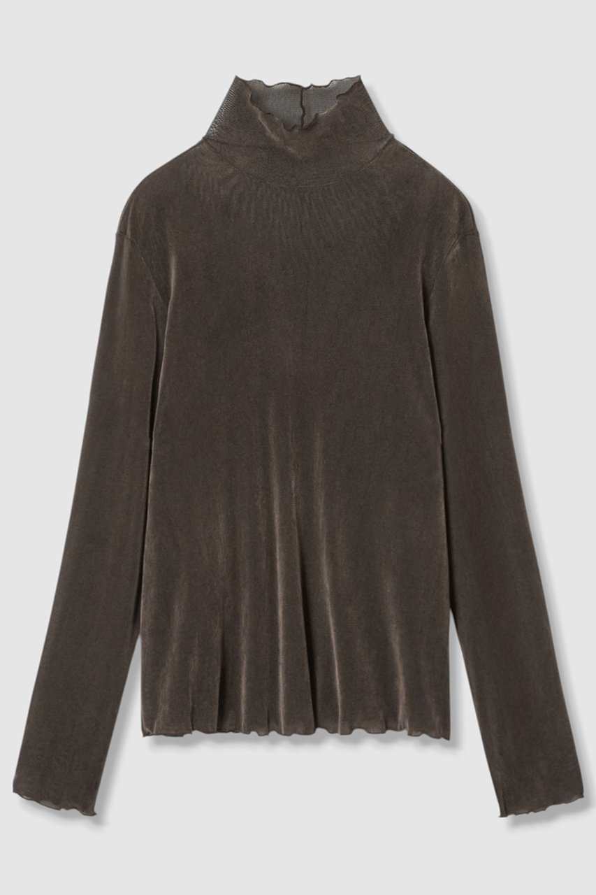 【アナイ/ANAYI】のチュールフロッキータートル プルオーバー インテリア・キッズ・メンズ・レディースファッション・服の通販 founy(ファニー) 　ファッション　Fashion　レディースファッション　Fashion for Women　トップス・カットソー　Cut & Sew Tops　シャツ・ブラウス・オフィスカジュアル　Elegant Blouses & Button-Ups　ロングTシャツ・Tシャツ　Longline T-Shirts & Tees　カジュアルプルオーバー・ニットトップス　Pullovers & Knit Tops / Casual Pullovers　カットソー・ベーシックTシャツ　Cut-and-Sewn Tops / Stretch Tees & Basics　おすすめ　Recommended / Our Picks　インナー　Innerwear　カットソー　Cut and Sewn Top　シアー　Sheer, See-Through　スタンド　Stand Collar, Upright Stand　ストレッチ　Stretch, Stretchy Fabric　スリーブ　Sleeve, Long Sleeve / Short Sleeve　ベロア　Velour, Soft Velvet　ロング　Long, Long-Length　秋　Autumn　ブラウン|ID: prp329100004608753 ipo3291000000035964012