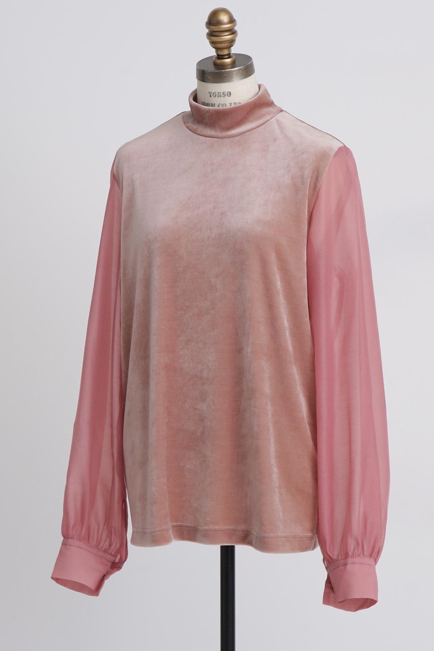 【ヒューエルミュージアム/hueLe Museum】の【STUMBLY】Velour Organdy Pullover 人気、トレンドファッション・服の通販 founy(ファニー) 　ファッション　Fashion　レディースファッション　Fashion for Women　トップス・カットソー　Cut & Sew Tops　シャツ・ブラウス・オフィスカジュアル　Elegant Blouses & Button-Ups　ロングTシャツ・Tシャツ　Longline T-Shirts & Tees　カジュアルプルオーバー・ニットトップス　Pullovers & Knit Tops / Casual Pullovers　カットソー・ベーシックTシャツ　Cut-and-Sewn Tops / Stretch Tees & Basics　ベロアトップス　Velour Tops / Velvet-Look Items　オーガンジー　Organza Fabric　コンビ　Combo, Combination Style　スリーブ　Sleeve, Long Sleeve / Short Sleeve　ハイネック　High Neck, Mock Neck　ベロア　Velour, Soft Velvet　ロング　Long, Long-Length　other-2|ID: prp329100004608754 ipo3291000000036076318