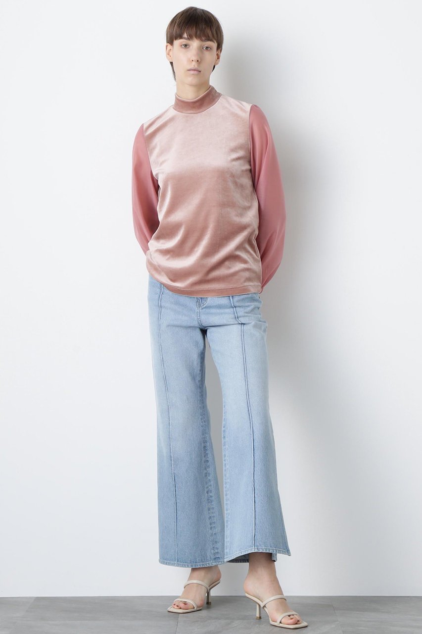 【ヒューエルミュージアム/hueLe Museum】の【STUMBLY】Velour Organdy Pullover 人気、トレンドファッション・服の通販 founy(ファニー) 　ファッション　Fashion　レディースファッション　Fashion for Women　トップス・カットソー　Cut & Sew Tops　シャツ・ブラウス・オフィスカジュアル　Elegant Blouses & Button-Ups　ロングTシャツ・Tシャツ　Longline T-Shirts & Tees　カジュアルプルオーバー・ニットトップス　Pullovers & Knit Tops / Casual Pullovers　カットソー・ベーシックTシャツ　Cut-and-Sewn Tops / Stretch Tees & Basics　ベロアトップス　Velour Tops / Velvet-Look Items　オーガンジー　Organza Fabric　コンビ　Combo, Combination Style　スリーブ　Sleeve, Long Sleeve / Short Sleeve　ハイネック　High Neck, Mock Neck　ベロア　Velour, Soft Velvet　ロング　Long, Long-Length　other-3|ID: prp329100004608754 ipo3291000000036076319