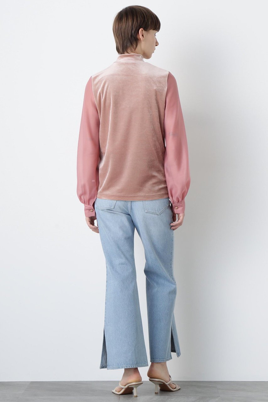 【ヒューエルミュージアム/hueLe Museum】の【STUMBLY】Velour Organdy Pullover 人気、トレンドファッション・服の通販 founy(ファニー) 　ファッション　Fashion　レディースファッション　Fashion for Women　トップス・カットソー　Cut & Sew Tops　シャツ・ブラウス・オフィスカジュアル　Elegant Blouses & Button-Ups　ロングTシャツ・Tシャツ　Longline T-Shirts & Tees　カジュアルプルオーバー・ニットトップス　Pullovers & Knit Tops / Casual Pullovers　カットソー・ベーシックTシャツ　Cut-and-Sewn Tops / Stretch Tees & Basics　ベロアトップス　Velour Tops / Velvet-Look Items　オーガンジー　Organza Fabric　コンビ　Combo, Combination Style　スリーブ　Sleeve, Long Sleeve / Short Sleeve　ハイネック　High Neck, Mock Neck　ベロア　Velour, Soft Velvet　ロング　Long, Long-Length　other-5|ID: prp329100004608754 ipo3291000000036076321