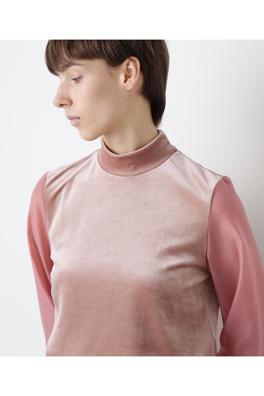 【ヒューエルミュージアム/hueLe Museum】の【STUMBLY】Velour Organdy Pullover 人気、トレンドファッション・服の通販 founy(ファニー) 　ファッション　Fashion　レディースファッション　Fashion for Women　トップス・カットソー　Cut & Sew Tops　シャツ・ブラウス・オフィスカジュアル　Elegant Blouses & Button-Ups　ロングTシャツ・Tシャツ　Longline T-Shirts & Tees　カジュアルプルオーバー・ニットトップス　Pullovers & Knit Tops / Casual Pullovers　カットソー・ベーシックTシャツ　Cut-and-Sewn Tops / Stretch Tees & Basics　ベロアトップス　Velour Tops / Velvet-Look Items　オーガンジー　Organza Fabric　コンビ　Combo, Combination Style　スリーブ　Sleeve, Long Sleeve / Short Sleeve　ハイネック　High Neck, Mock Neck　ベロア　Velour, Soft Velvet　ロング　Long, Long-Length　other-6|ID: prp329100004608754 ipo3291000000036076322