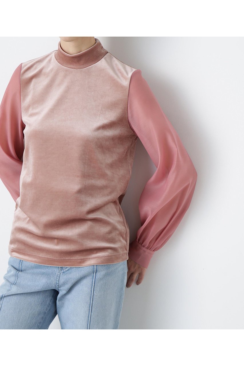 【ヒューエルミュージアム/hueLe Museum】の【STUMBLY】Velour Organdy Pullover 人気、トレンドファッション・服の通販 founy(ファニー) 　ファッション　Fashion　レディースファッション　Fashion for Women　トップス・カットソー　Cut & Sew Tops　シャツ・ブラウス・オフィスカジュアル　Elegant Blouses & Button-Ups　ロングTシャツ・Tシャツ　Longline T-Shirts & Tees　カジュアルプルオーバー・ニットトップス　Pullovers & Knit Tops / Casual Pullovers　カットソー・ベーシックTシャツ　Cut-and-Sewn Tops / Stretch Tees & Basics　ベロアトップス　Velour Tops / Velvet-Look Items　オーガンジー　Organza Fabric　コンビ　Combo, Combination Style　スリーブ　Sleeve, Long Sleeve / Short Sleeve　ハイネック　High Neck, Mock Neck　ベロア　Velour, Soft Velvet　ロング　Long, Long-Length　other-7|ID: prp329100004608754 ipo3291000000036076323
