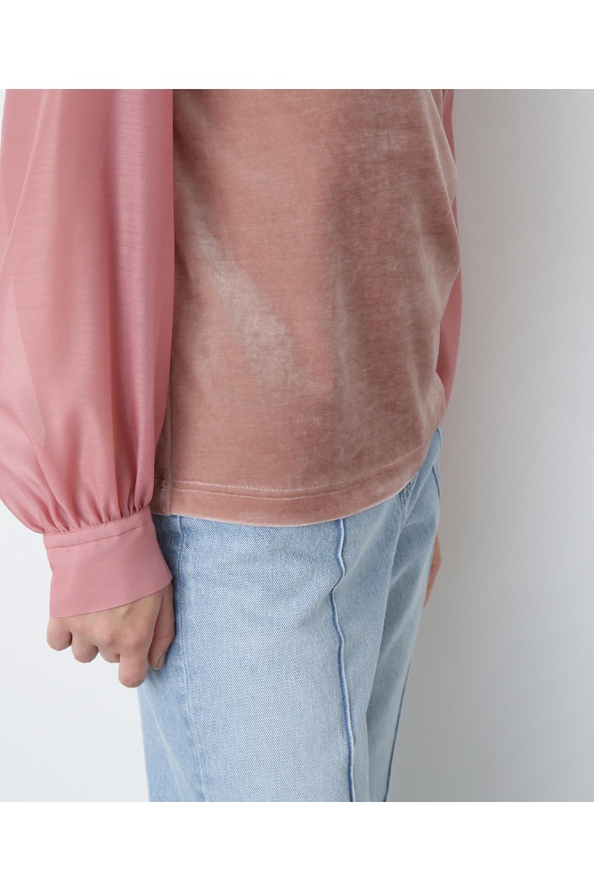 【ヒューエルミュージアム/hueLe Museum】の【STUMBLY】Velour Organdy Pullover 人気、トレンドファッション・服の通販 founy(ファニー) 　ファッション　Fashion　レディースファッション　Fashion for Women　トップス・カットソー　Cut & Sew Tops　シャツ・ブラウス・オフィスカジュアル　Elegant Blouses & Button-Ups　ロングTシャツ・Tシャツ　Longline T-Shirts & Tees　カジュアルプルオーバー・ニットトップス　Pullovers & Knit Tops / Casual Pullovers　カットソー・ベーシックTシャツ　Cut-and-Sewn Tops / Stretch Tees & Basics　ベロアトップス　Velour Tops / Velvet-Look Items　オーガンジー　Organza Fabric　コンビ　Combo, Combination Style　スリーブ　Sleeve, Long Sleeve / Short Sleeve　ハイネック　High Neck, Mock Neck　ベロア　Velour, Soft Velvet　ロング　Long, Long-Length　other-8|ID: prp329100004608754 ipo3291000000036076324