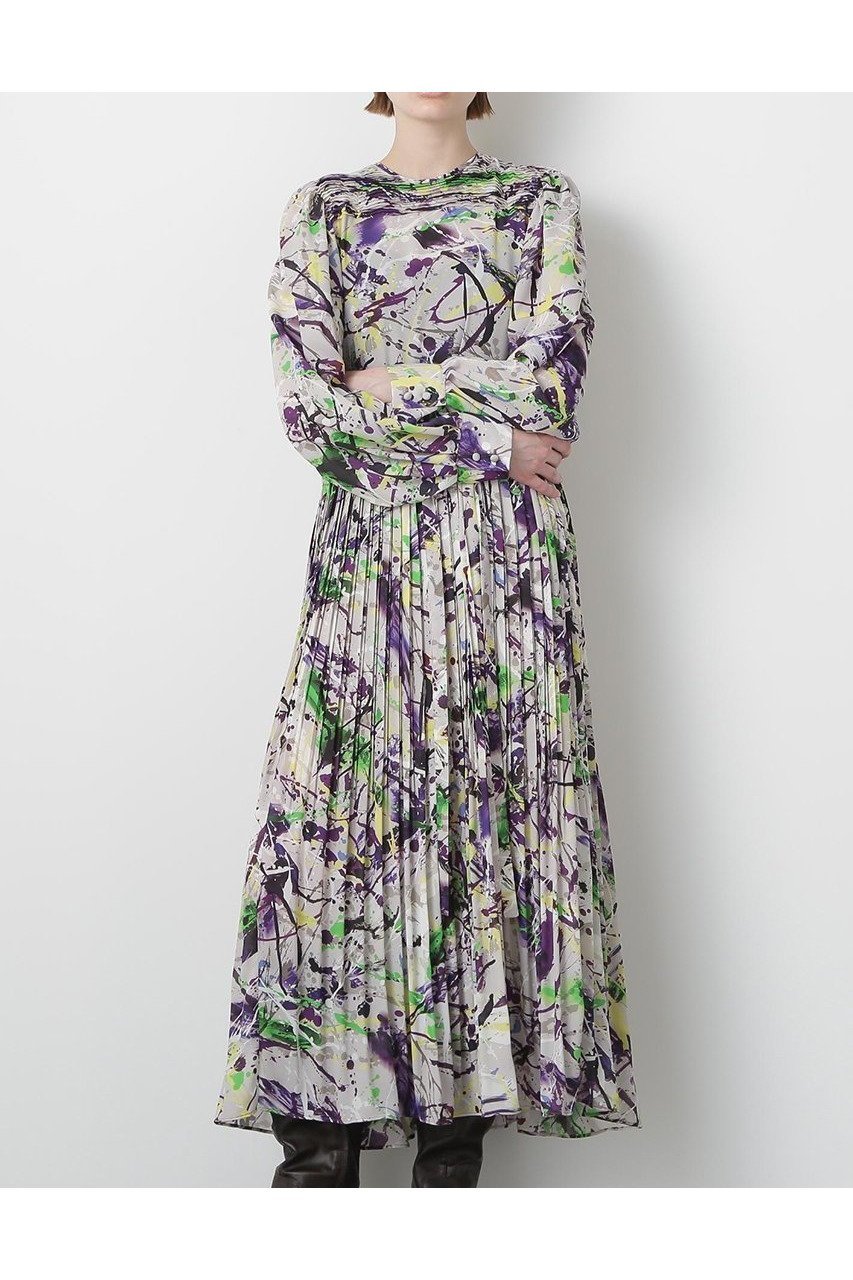 【ヒューエルミュージアム/hueLe Museum】の【STUMBLY】Printed Pleats Dress インテリア・キッズ・メンズ・レディースファッション・服の通販 founy(ファニー) 　ファッション　Fashion　レディースファッション　Fashion for Women　ワンピース　Dresses　フォーマル・パーティードレス・結婚式用ドレス　Elegant & Casual Dresses　チュニック　Tunic Tops & Dresses　スリーブ　Sleeve, Long Sleeve / Short Sleeve　チュニック　Tunic, Long Top　プリント　Print, Printed Pattern　プリーツ　Pleats, Pleated　ロング　Long, Long-Length　新作・新入荷　New Arrivals / New In　グレー|ID: prp329100004608773 ipo3291000000032949186
