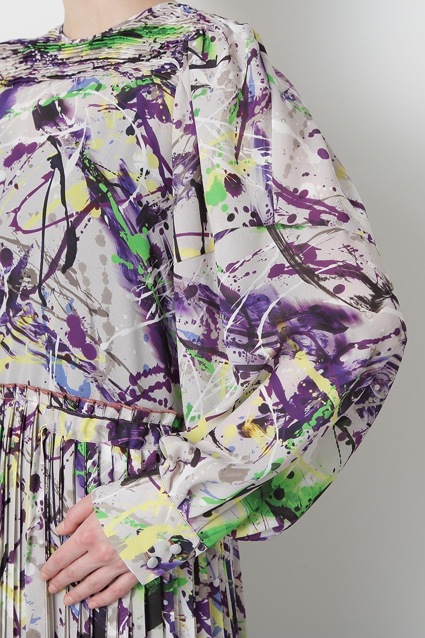 【ヒューエルミュージアム/hueLe Museum】の【STUMBLY】Printed Pleats Dress 人気、トレンドファッション・服の通販 founy(ファニー) 　ファッション　Fashion　レディースファッション　Fashion for Women　ワンピース　Dresses　フォーマル・パーティードレス・結婚式用ドレス　Elegant & Casual Dresses　チュニック　Tunic Tops & Dresses　スリーブ　Sleeve, Long Sleeve / Short Sleeve　チュニック　Tunic, Long Top　プリント　Print, Printed Pattern　プリーツ　Pleats, Pleated　ロング　Long, Long-Length　新作・新入荷　New Arrivals / New In　other-7|ID: prp329100004608773 ipo3291000000032949219