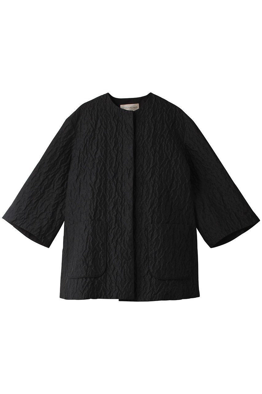 【デザイン ワークス/DESIGN WORKS】の膨れJQバックギャザーコート インテリア・キッズ・メンズ・レディースファッション・服の通販 founy(ファニー) 　ファッション　Fashion　レディースファッション　Fashion for Women　アウター　Coat / Outerwear Collection　コート・ロングコート・ピーコート　Long Coats, Peacoats & More　エレガント 上品　Elegant　ギャザー　Gathered, Ruffled　ショート　Short, Short Length　シンプル　Simple, Minimal　フラワー　Flower, Floral　ブラック|ID: prp329100004608774 ipo3291000000032949190