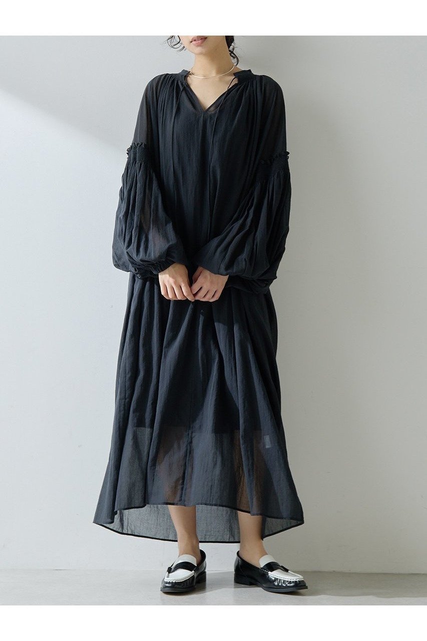 【ウィムガゼット/Whim Gazette】のコットンシフォンワンピース インテリア・キッズ・メンズ・レディースファッション・服の通販 founy(ファニー) 　ファッション　Fashion　レディースファッション　Fashion for Women　ワンピース　Dresses　チュニック　Tunic Tops & Dresses　ギャザー　Gathered, Ruffled　シフォン　Chiffon, Lightweight Fabric　チュニック　Tunic, Long Top　ハイネック　High Neck, Mock Neck　フェミニン　Feminine, Girly　フレア　Flare, Flared　ベビー　Baby, Babywear　ロング　Long, Long-Length　新作・新入荷　New Arrivals / New In　長袖　Long Sleeve, Full Sleeve　ブラック|ID: prp329100004608794 ipo3291000000032949604