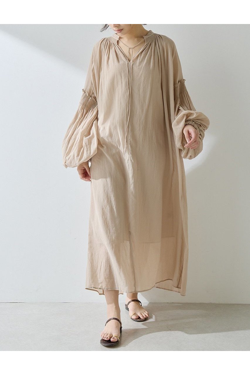 【ウィムガゼット/Whim Gazette】のコットンシフォンワンピース インテリア・キッズ・メンズ・レディースファッション・服の通販 founy(ファニー) 　ファッション　Fashion　レディースファッション　Fashion for Women　ワンピース　Dresses　チュニック　Tunic Tops & Dresses　ギャザー　Gathered, Ruffled　シフォン　Chiffon, Lightweight Fabric　チュニック　Tunic, Long Top　ハイネック　High Neck, Mock Neck　フェミニン　Feminine, Girly　フレア　Flare, Flared　ベビー　Baby, Babywear　ロング　Long, Long-Length　新作・新入荷　New Arrivals / New In　長袖　Long Sleeve, Full Sleeve　ベージュ|ID: prp329100004608794 ipo3291000000032949612