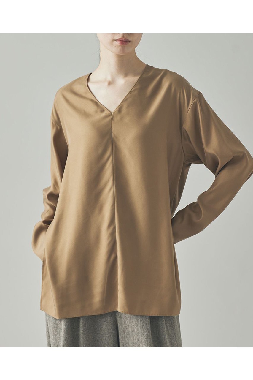 【カレンソロジー/Curensology】のキュプラツイル2WAYブラウス インテリア・キッズ・メンズ・レディースファッション・服の通販 founy(ファニー) 　ファッション　Fashion　レディースファッション　Fashion for Women　トップス・カットソー　Cut & Sew Tops　シャツ・ブラウス・オフィスカジュアル　Elegant Blouses & Button-Ups　エレガント 上品　Elegant　キュプラ　Cupro, Eco Fabric　シンプル　Simple, Minimal　スタイリッシュ　Stylish, Fashionable　スリット　Slit, Slit Detail　スリーブ　Sleeve, Long Sleeve / Short Sleeve　ビンテージ　Vintage, Retro Style　フォーマル　Formal, Dressy　ロング　Long, Long-Length　新作・新入荷　New Arrivals / New In　キャメル|ID: prp329100004608800 ipo3291000000032949772