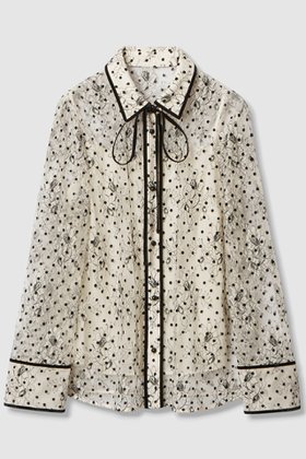 【アルアバイル/allureville】の【Loulou Willoughby】フロッキードットレースブラウス 人気、トレンドファッション・服の通販 founy(ファニー) ファッション Fashion レディースファッション Fashion for Women トップス・カットソー Cut & Sew Tops シャツ・ブラウス・オフィスカジュアル Elegant Blouses & Button-Ups カフス Cuff Design スリーブ Sleeve, Long Sleeve / Short Sleeve バランス Balance, Style Balance ベロア Velour, Soft Velvet リボン Ribbon, Bow レース Lace, Lace Fabric ロング Long, Long-Length 新作・新入荷 New Arrivals / New In |ID:prp329100004608805