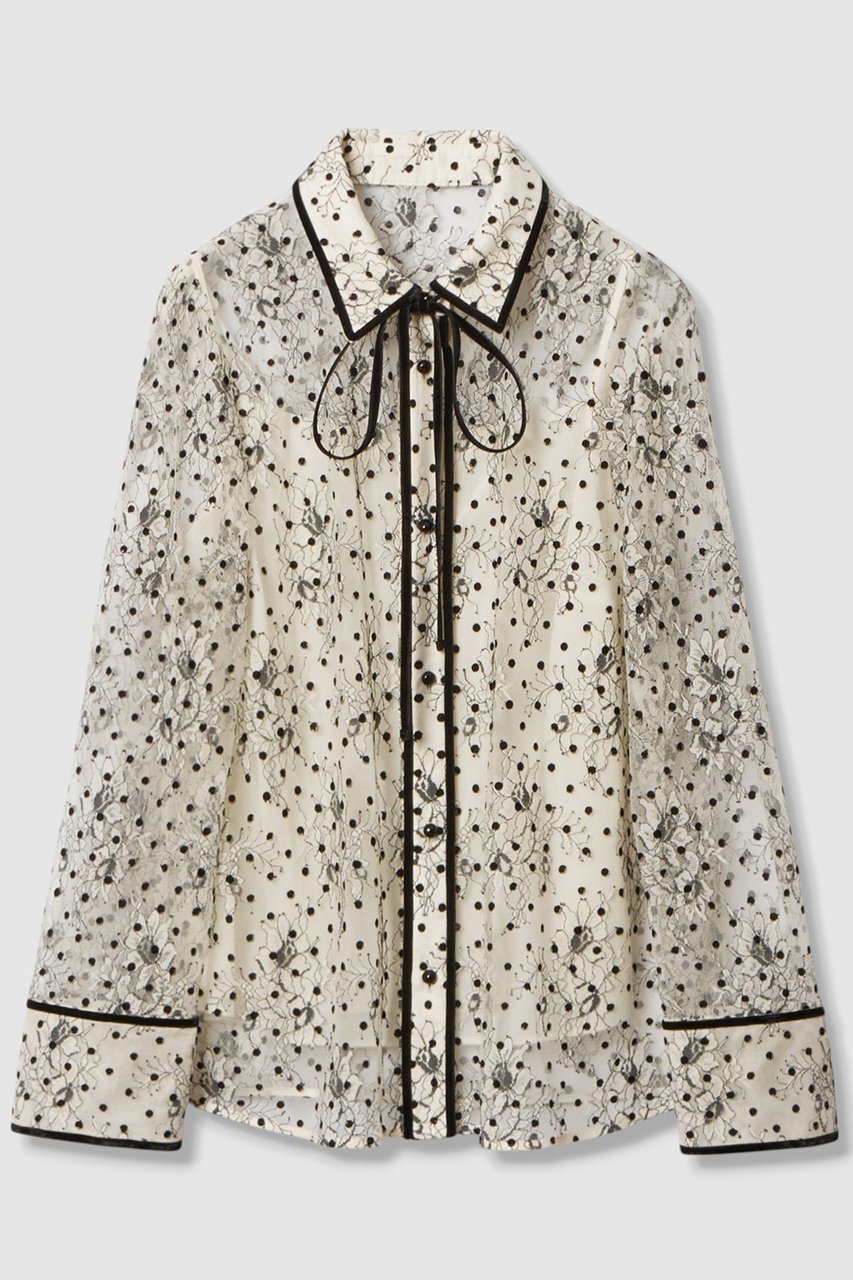 【アルアバイル/allureville】の【Loulou Willoughby】フロッキードットレースブラウス インテリア・キッズ・メンズ・レディースファッション・服の通販 founy(ファニー) 　ファッション　Fashion　レディースファッション　Fashion for Women　トップス・カットソー　Cut & Sew Tops　シャツ・ブラウス・オフィスカジュアル　Elegant Blouses & Button-Ups　カフス　Cuff Design　スリーブ　Sleeve, Long Sleeve / Short Sleeve　バランス　Balance, Style Balance　ベロア　Velour, Soft Velvet　リボン　Ribbon, Bow　レース　Lace, Lace Fabric　ロング　Long, Long-Length　新作・新入荷　New Arrivals / New In　オフホワイト|ID: prp329100004608805 ipo3291000000032949897