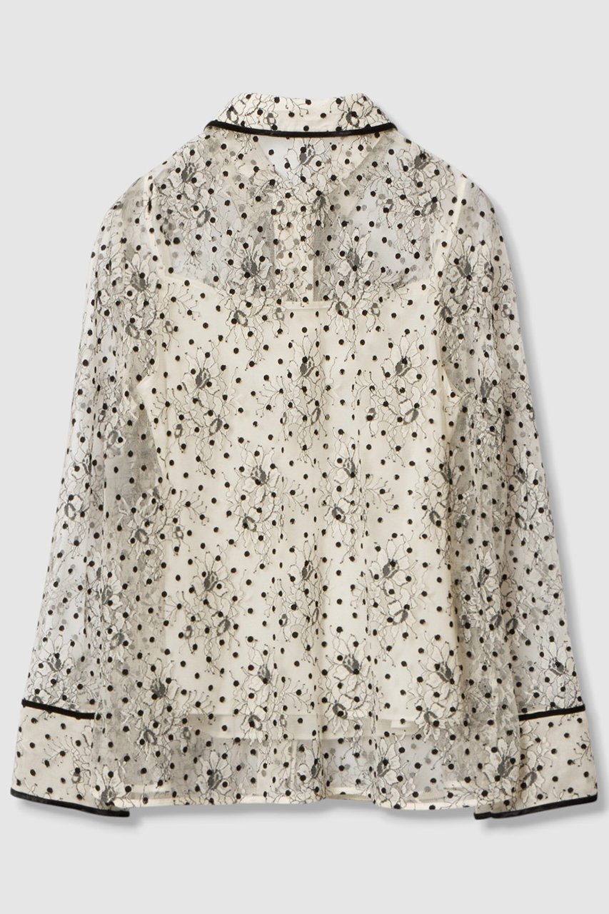 【アルアバイル/allureville】の【Loulou Willoughby】フロッキードットレースブラウス 人気、トレンドファッション・服の通販 founy(ファニー) 　ファッション　Fashion　レディースファッション　Fashion for Women　トップス・カットソー　Cut & Sew Tops　シャツ・ブラウス・オフィスカジュアル　Elegant Blouses & Button-Ups　カフス　Cuff Design　スリーブ　Sleeve, Long Sleeve / Short Sleeve　バランス　Balance, Style Balance　ベロア　Velour, Soft Velvet　リボン　Ribbon, Bow　レース　Lace, Lace Fabric　ロング　Long, Long-Length　新作・新入荷　New Arrivals / New In　other-2|ID: prp329100004608805 ipo3291000000032949902