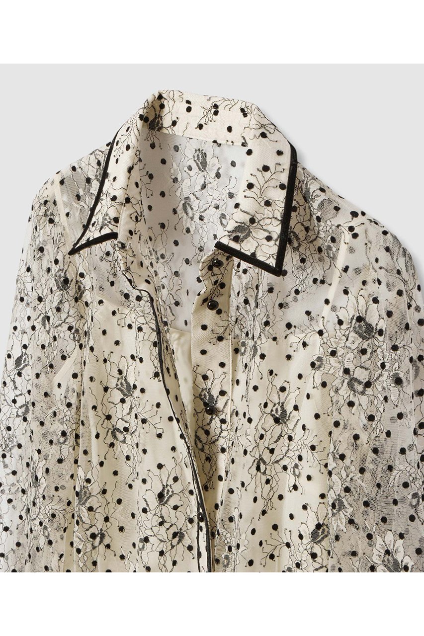 【アルアバイル/allureville】の【Loulou Willoughby】フロッキードットレースブラウス 人気、トレンドファッション・服の通販 founy(ファニー) 　ファッション　Fashion　レディースファッション　Fashion for Women　トップス・カットソー　Cut & Sew Tops　シャツ・ブラウス・オフィスカジュアル　Elegant Blouses & Button-Ups　カフス　Cuff Design　スリーブ　Sleeve, Long Sleeve / Short Sleeve　バランス　Balance, Style Balance　ベロア　Velour, Soft Velvet　リボン　Ribbon, Bow　レース　Lace, Lace Fabric　ロング　Long, Long-Length　新作・新入荷　New Arrivals / New In　other-4|ID: prp329100004608805 ipo3291000000032949915