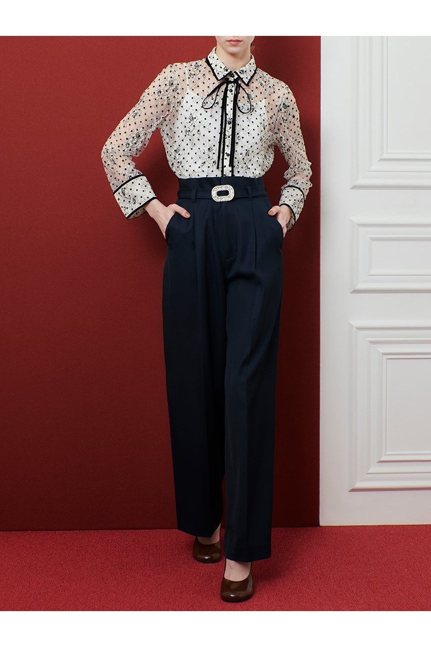 【アルアバイル/allureville】の【Loulou Willoughby】フロッキードットレースブラウス 人気、トレンドファッション・服の通販 founy(ファニー) 　ファッション　Fashion　レディースファッション　Fashion for Women　トップス・カットソー　Cut & Sew Tops　シャツ・ブラウス・オフィスカジュアル　Elegant Blouses & Button-Ups　カフス　Cuff Design　スリーブ　Sleeve, Long Sleeve / Short Sleeve　バランス　Balance, Style Balance　ベロア　Velour, Soft Velvet　リボン　Ribbon, Bow　レース　Lace, Lace Fabric　ロング　Long, Long-Length　新作・新入荷　New Arrivals / New In　other-7|ID: prp329100004608805 ipo3291000000032949932