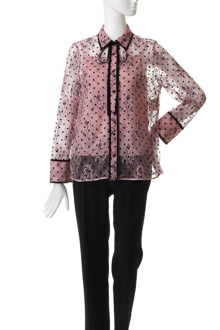 【アルアバイル/allureville】の【Loulou Willoughby】フロッキードットレースブラウス 人気、トレンドファッション・服の通販 founy(ファニー) 　ファッション　Fashion　レディースファッション　Fashion for Women　トップス・カットソー　Cut & Sew Tops　シャツ・ブラウス・オフィスカジュアル　Elegant Blouses & Button-Ups　カフス　Cuff Design　スリーブ　Sleeve, Long Sleeve / Short Sleeve　バランス　Balance, Style Balance　ベロア　Velour, Soft Velvet　リボン　Ribbon, Bow　レース　Lace, Lace Fabric　ロング　Long, Long-Length　other-2|ID: prp329100004608805 ipo3291000000035485205