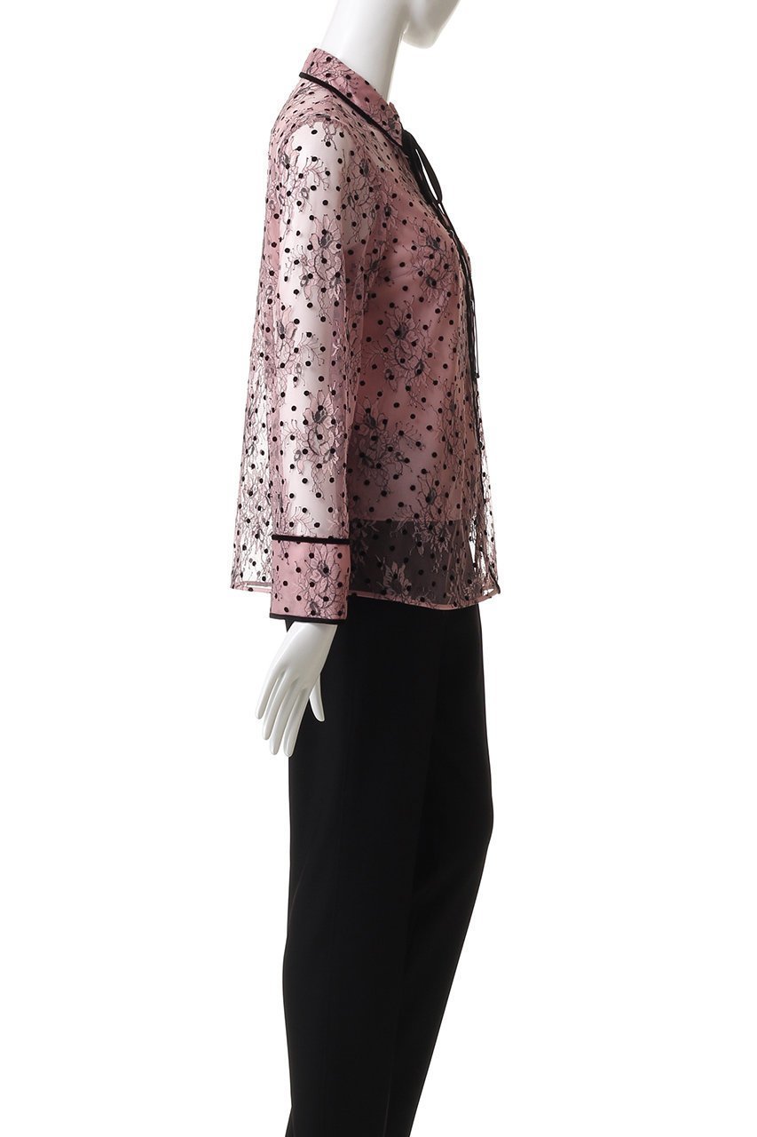 【アルアバイル/allureville】の【Loulou Willoughby】フロッキードットレースブラウス 人気、トレンドファッション・服の通販 founy(ファニー) 　ファッション　Fashion　レディースファッション　Fashion for Women　トップス・カットソー　Cut & Sew Tops　シャツ・ブラウス・オフィスカジュアル　Elegant Blouses & Button-Ups　カフス　Cuff Design　スリーブ　Sleeve, Long Sleeve / Short Sleeve　バランス　Balance, Style Balance　ベロア　Velour, Soft Velvet　リボン　Ribbon, Bow　レース　Lace, Lace Fabric　ロング　Long, Long-Length　other-3|ID: prp329100004608805 ipo3291000000035485206