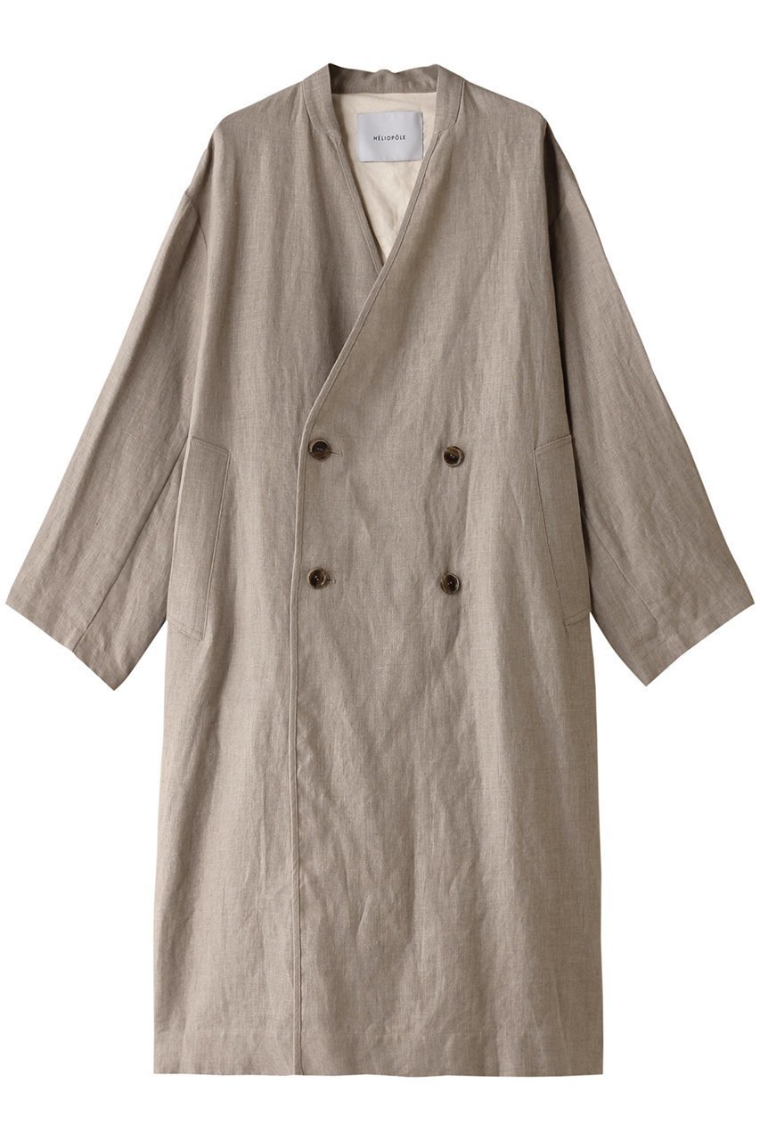 【エリオポール/heliopole】のDUNGAREES LINEN ロングコート インテリア・キッズ・メンズ・レディースファッション・服の通販 founy(ファニー) 　ファッション　Fashion　レディースファッション　Fashion for Women　アウター　Coat / Outerwear Collection　コート・ロングコート・ピーコート　Long Coats, Peacoats & More　カーディガン　Cardigan, Knitwear　ダブル　Double, Double-Breasted　フレンチ　French, French Style　リネン　Linen, Linen Fabric　ロング　Long, Long-Length　エレガント 上品　Elegant　定番　Standard, Basic Item　春　Spring　ベージュ|ID: prp329100004608806 ipo3291000000032949904