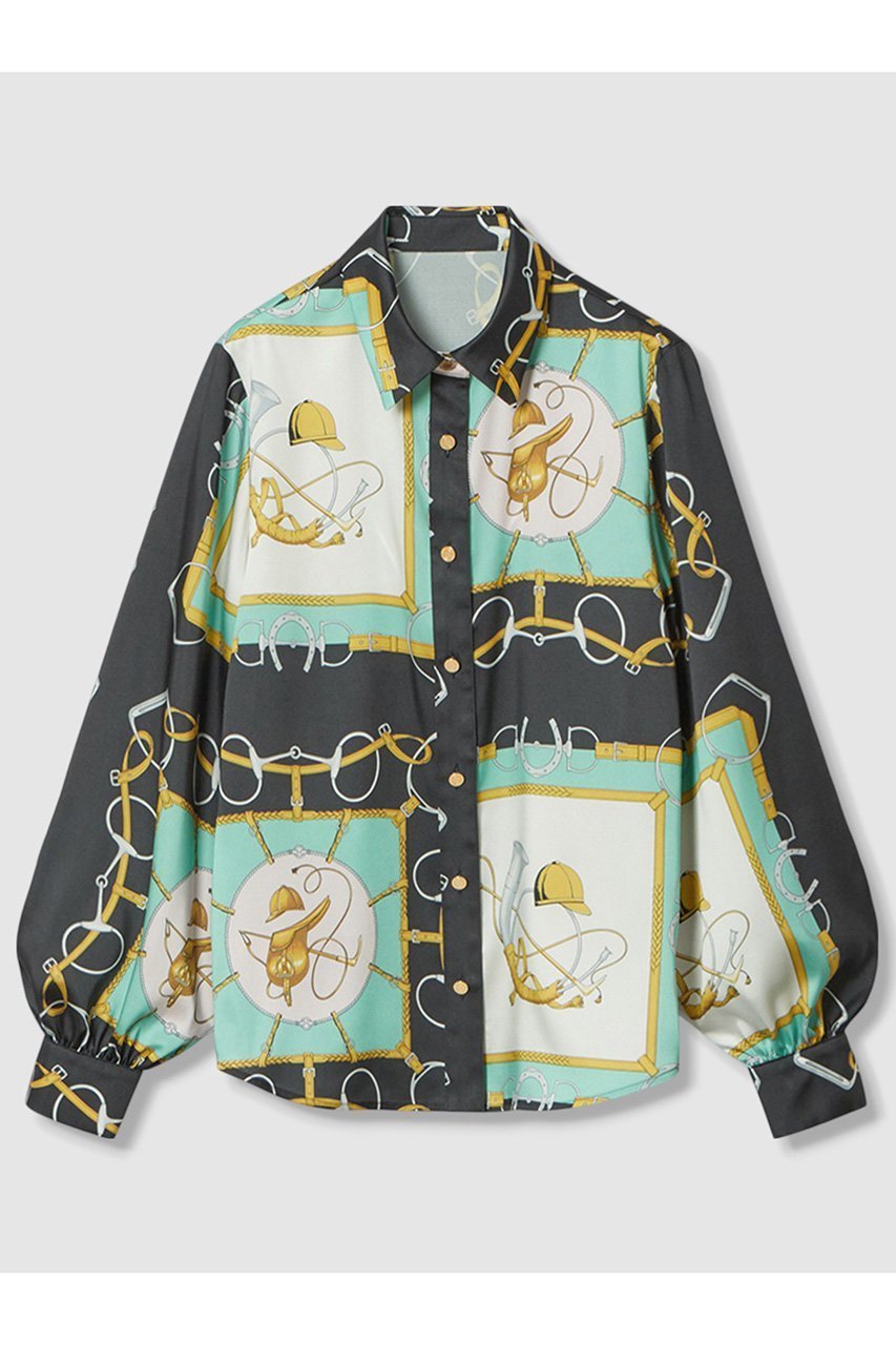 【アルアバイル/allureville】の【Loulou Willoughby】RATTIジョッキープリントシャツブラウス インテリア・キッズ・メンズ・レディースファッション・服の通販 founy(ファニー) 　ファッション　Fashion　レディースファッション　Fashion for Women　トップス・カットソー　Cut & Sew Tops　シャツ・ブラウス・オフィスカジュアル　Elegant Blouses & Button-Ups　イタリア　Italy　シンプル　Simple, Minimal　スリーブ　Sleeve, Long Sleeve / Short Sleeve　セットアップ　Set-Up, Coordinated Outfit　バランス　Balance, Style Balance　フレア　Flare, Flared　プリント　Print, Printed Pattern　モチーフ　Motif, Design Theme　ロング　Long, Long-Length　新作・新入荷　New Arrivals / New In　ブルー|ID: prp329100004608808 ipo3291000000032949956