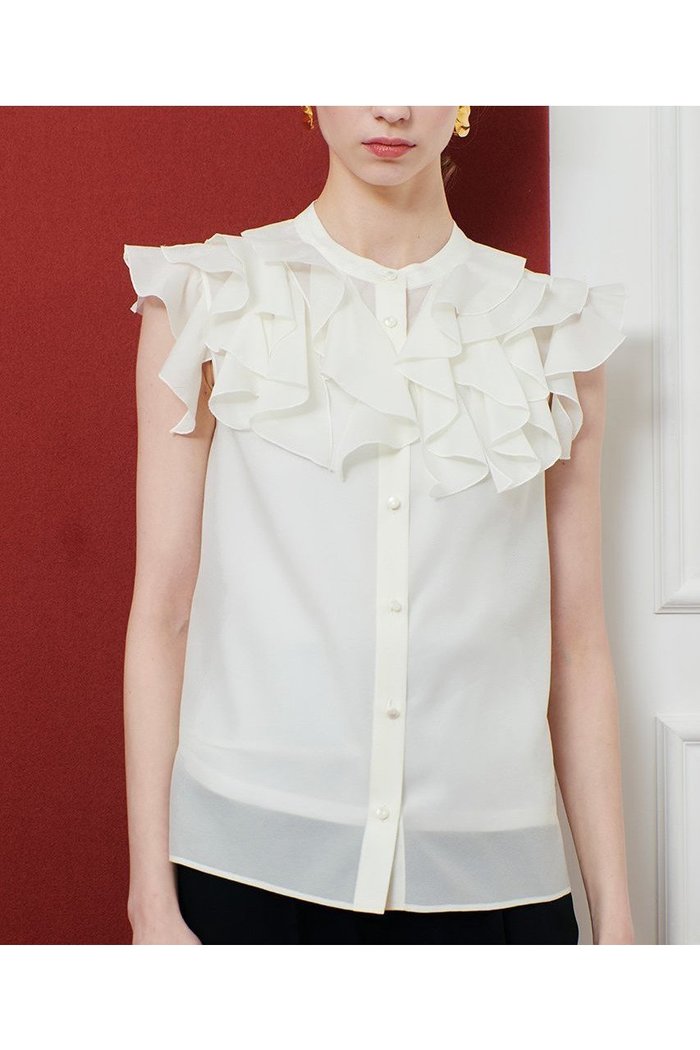 【アルアバイル/allureville】の【Loulou Willoughby】ラッフルボリュームブラウス インテリア・キッズ・メンズ・レディースファッション・服の通販 founy(ファニー) https://founy.com/ ファッション Fashion レディースファッション Fashion for Women トップス・カットソー Cut & Sew Tops キャミソール&ノースリーブ Camisoles & Sleeveless Tops シャツ・ブラウス・オフィスカジュアル Elegant Blouses & Button-Ups シアー Sheer, See-Through シルク Silk, 100% Silk トレンド Trend, Trending Now ノースリーブ Sleeveless, No-Sleeve フリル Frill, Ruffle エレガント 上品 Elegant |ID: prp329100004608809 ipo3291000000032950004