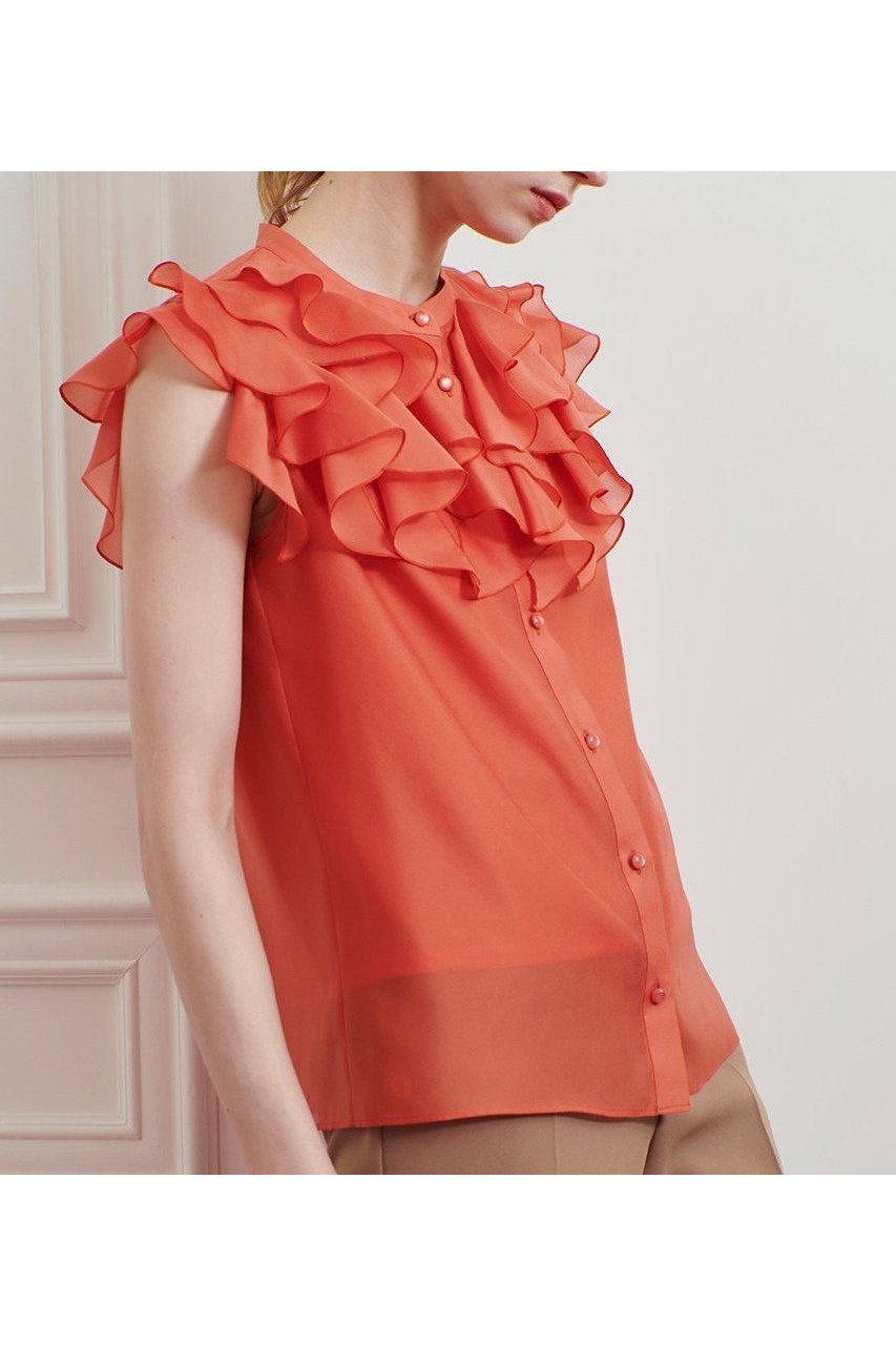 【アルアバイル/allureville】の【Loulou Willoughby】ラッフルボリュームブラウス 人気、トレンドファッション・服の通販 founy(ファニー) 　ファッション　Fashion　レディースファッション　Fashion for Women　トップス・カットソー　Cut & Sew Tops　キャミソール&ノースリーブ　Camisoles & Sleeveless Tops　シャツ・ブラウス・オフィスカジュアル　Elegant Blouses & Button-Ups　シアー　Sheer, See-Through　シルク　Silk, 100% Silk　トレンド　Trend, Trending Now　ノースリーブ　Sleeveless, No-Sleeve　フリル　Frill, Ruffle　エレガント 上品　Elegant　新作・新入荷　New Arrivals / New In　other-8|ID: prp329100004608809 ipo3291000000032950055