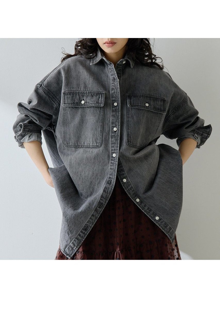 【ウィムガゼット/Whim Gazette】のコットンヘンプデニムオーバーシャツ 人気、トレンドファッション・服の通販 founy(ファニー) 　ファッション　Fashion　レディースファッション　Fashion for Women　トップス・カットソー　Cut & Sew Tops　シャツ・ブラウス・オフィスカジュアル　Elegant Blouses & Button-Ups　スリーブ　Sleeve, Long Sleeve / Short Sleeve　デニム　Denim, Jeans Material　ドレープ　Drape, Draping Fabric　フラップ　Flap, Flap Pocket　ポケット　Pocket, Pocket Detail　ユーズド　Used, Vintage-Look　ロング　Long, Long-Length　吸水　Absorbent, Quick-Dry　定番　Standard, Basic Item　新作・新入荷　New Arrivals / New In　 other-1|ID: prp329100004608810 ipo3291000000032950062
