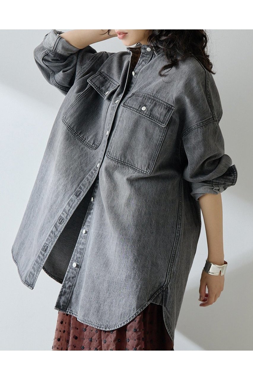 【ウィムガゼット/Whim Gazette】のコットンヘンプデニムオーバーシャツ 人気、トレンドファッション・服の通販 founy(ファニー) 　ファッション　Fashion　レディースファッション　Fashion for Women　トップス・カットソー　Cut & Sew Tops　シャツ・ブラウス・オフィスカジュアル　Elegant Blouses & Button-Ups　スリーブ　Sleeve, Long Sleeve / Short Sleeve　デニム　Denim, Jeans Material　ドレープ　Drape, Draping Fabric　フラップ　Flap, Flap Pocket　ポケット　Pocket, Pocket Detail　ユーズド　Used, Vintage-Look　ロング　Long, Long-Length　吸水　Absorbent, Quick-Dry　定番　Standard, Basic Item　新作・新入荷　New Arrivals / New In　other-3|ID: prp329100004608810 ipo3291000000032950077