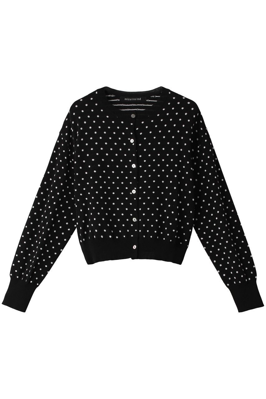 【ミズイロ インド/mizuiro ind】のdots JQ crew neck C/D カーディガン インテリア・キッズ・メンズ・レディースファッション・服の通販 founy(ファニー) 　ファッション　Fashion　レディースファッション　Fashion for Women　トップス・カットソー　Cut & Sew Tops　ニット　Knit Tops & Sweaters　カーディガン・羽織り　Layered Style Cardigans　カーディガン　Cardigan, Knitwear　ショート　Short, Short Length　トレンド　Trend, Trending Now　ドット　Polka Dot, Dot Pattern　フェミニン　Feminine, Girly　ブラック|ID: prp329100004608819 ipo3291000000032950289