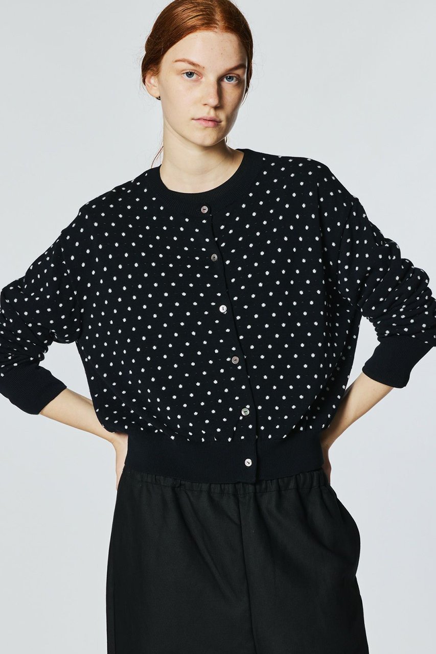 【ミズイロ インド/mizuiro ind】のdots JQ crew neck C/D カーディガン 人気、トレンドファッション・服の通販 founy(ファニー) 　ファッション　Fashion　レディースファッション　Fashion for Women　トップス・カットソー　Cut & Sew Tops　ニット　Knit Tops & Sweaters　カーディガン・羽織り　Layered Style Cardigans　カーディガン　Cardigan, Knitwear　ショート　Short, Short Length　トレンド　Trend, Trending Now　ドット　Polka Dot, Dot Pattern　フェミニン　Feminine, Girly　other-8|ID: prp329100004608819 ipo3291000000032950324