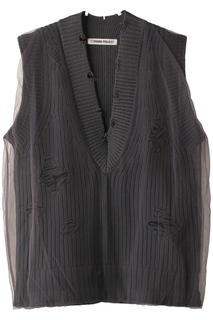 【プランク プロジェクト/PRANK PROJECT】のチュールギャザークラッシュニットベスト / Tulle Gathered Crushed Knit Vest インテリア・キッズ・メンズ・レディースファッション・服の通販 founy(ファニー) https://founy.com/ ファッション Fashion レディースファッション Fashion for Women トップス・カットソー Cut & Sew Tops ニット Knit Tops & Sweaters ベスト&ジレ / 重ね着スタイル Vests & Gilets カジュアルプルオーバー・ニットトップス Pullovers & Knit Tops / Casual Pullovers おすすめ Recommended / Our Picks インナー Innerwear キャミソール Camisole, Spaghetti Strap Top ギャザー Gathered, Ruffled シアー Sheer, See-Through シンプル Simple, Minimal ダメージ Distressed, Destroyed チュール Tulip, Tulip Motif ベスト Vest, Waistcoat 軽量 Lightweight, Ultra Light |ID: prp329100004608829 ipo3291000000032950534