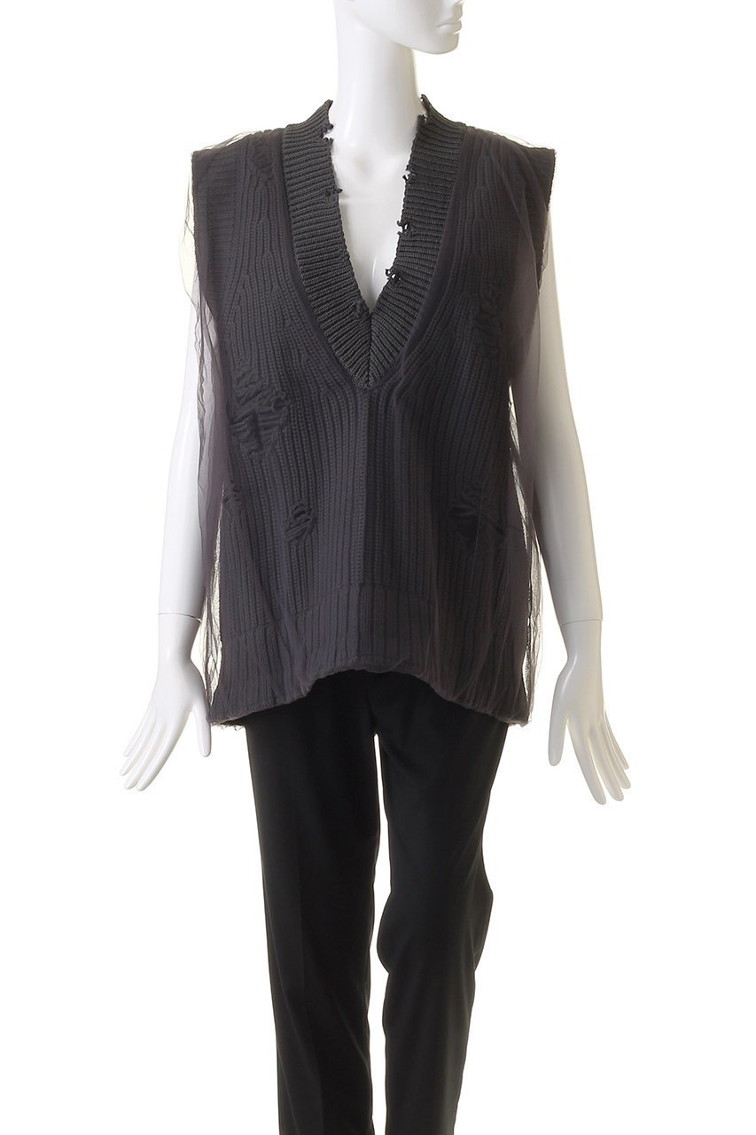 【プランク プロジェクト/PRANK PROJECT】のチュールギャザークラッシュニットベスト / Tulle Gathered Crushed Knit Vest 人気、トレンドファッション・服の通販 founy(ファニー) 　ファッション　Fashion　レディースファッション　Fashion for Women　トップス・カットソー　Cut & Sew Tops　ニット　Knit Tops & Sweaters　ベスト&ジレ / 重ね着スタイル　Vests & Gilets　カジュアルプルオーバー・ニットトップス　Pullovers & Knit Tops / Casual Pullovers　おすすめ　Recommended / Our Picks　インナー　Innerwear　キャミソール　Camisole, Spaghetti Strap Top　ギャザー　Gathered, Ruffled　シアー　Sheer, See-Through　シンプル　Simple, Minimal　ダメージ　Distressed, Destroyed　チュール　Tulip, Tulip Motif　ベスト　Vest, Waistcoat　軽量　Lightweight, Ultra Light　other-2|ID: prp329100004608829 ipo3291000000032950552