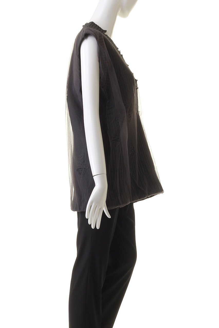 【プランク プロジェクト/PRANK PROJECT】のチュールギャザークラッシュニットベスト / Tulle Gathered Crushed Knit Vest 人気、トレンドファッション・服の通販 founy(ファニー) 　ファッション　Fashion　レディースファッション　Fashion for Women　トップス・カットソー　Cut & Sew Tops　ニット　Knit Tops & Sweaters　ベスト&ジレ / 重ね着スタイル　Vests & Gilets　カジュアルプルオーバー・ニットトップス　Pullovers & Knit Tops / Casual Pullovers　おすすめ　Recommended / Our Picks　インナー　Innerwear　キャミソール　Camisole, Spaghetti Strap Top　ギャザー　Gathered, Ruffled　シアー　Sheer, See-Through　シンプル　Simple, Minimal　ダメージ　Distressed, Destroyed　チュール　Tulip, Tulip Motif　ベスト　Vest, Waistcoat　軽量　Lightweight, Ultra Light　other-3|ID: prp329100004608829 ipo3291000000034422937