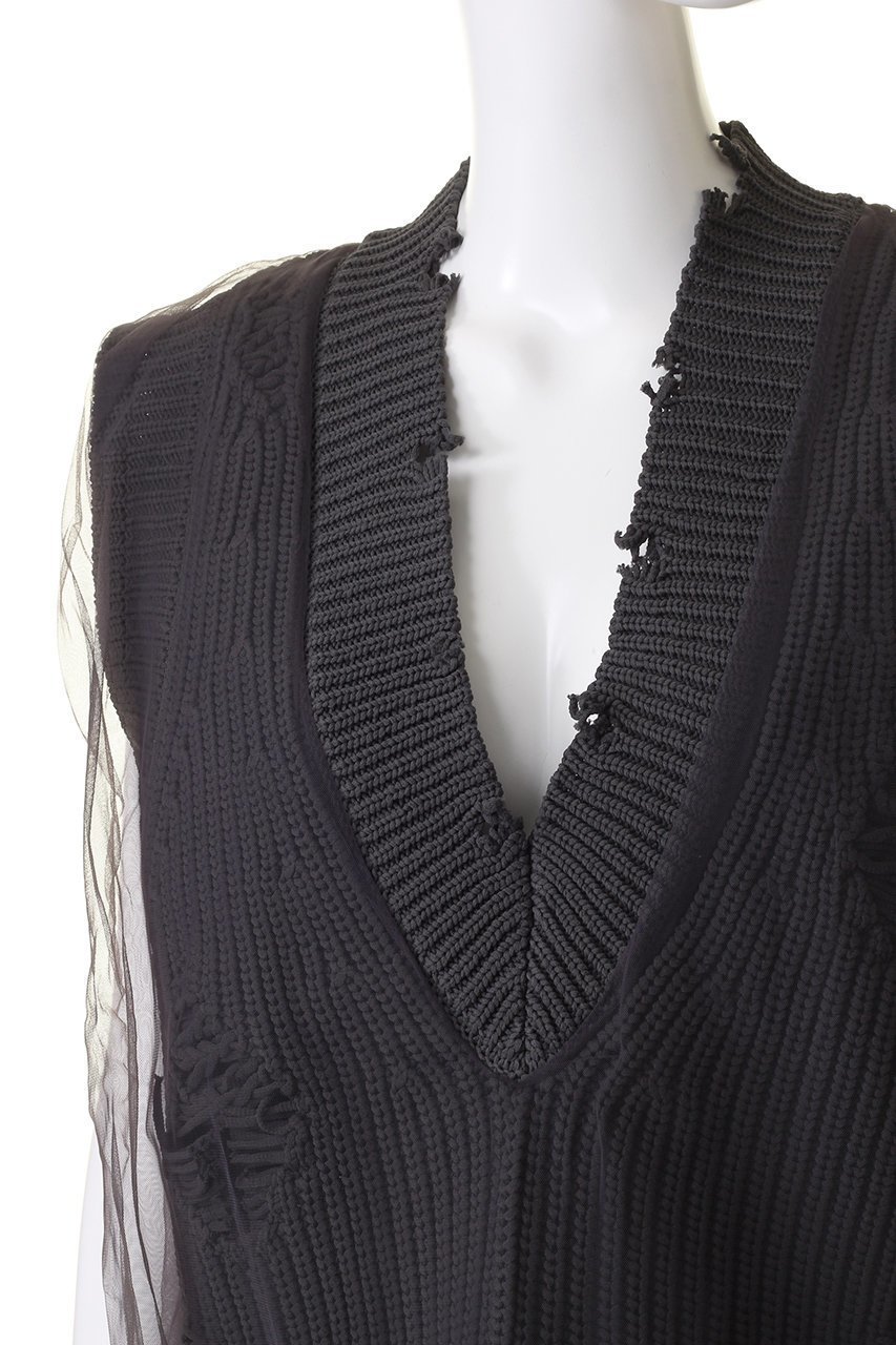 【プランク プロジェクト/PRANK PROJECT】のチュールギャザークラッシュニットベスト / Tulle Gathered Crushed Knit Vest 人気、トレンドファッション・服の通販 founy(ファニー) 　ファッション　Fashion　レディースファッション　Fashion for Women　トップス・カットソー　Cut & Sew Tops　ニット　Knit Tops & Sweaters　ベスト&ジレ / 重ね着スタイル　Vests & Gilets　カジュアルプルオーバー・ニットトップス　Pullovers & Knit Tops / Casual Pullovers　おすすめ　Recommended / Our Picks　インナー　Innerwear　キャミソール　Camisole, Spaghetti Strap Top　ギャザー　Gathered, Ruffled　シアー　Sheer, See-Through　シンプル　Simple, Minimal　ダメージ　Distressed, Destroyed　チュール　Tulip, Tulip Motif　ベスト　Vest, Waistcoat　軽量　Lightweight, Ultra Light　other-5|ID: prp329100004608829 ipo3291000000034422939