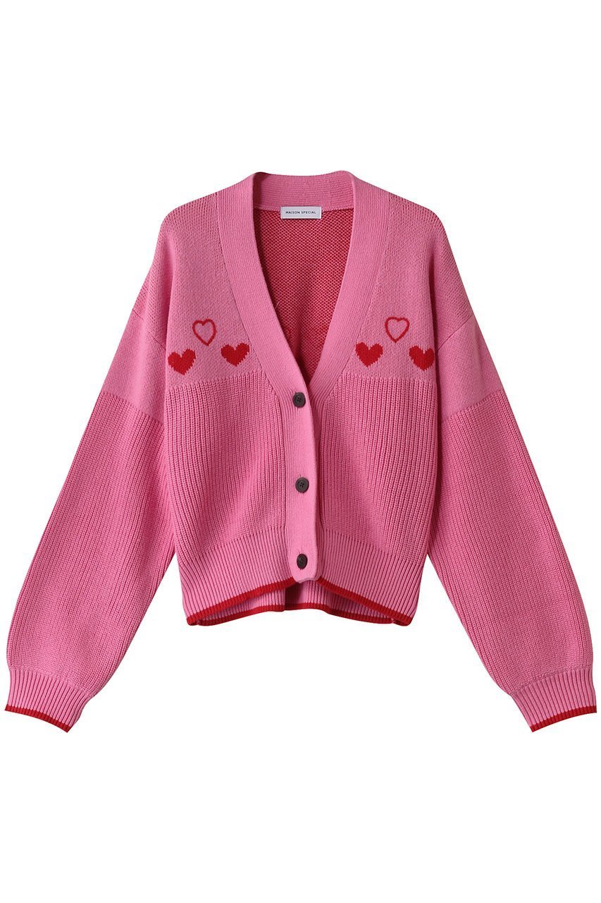 【メゾンスペシャル/MAISON SPECIAL】のHeart Jacquard Short Length Knit Cardigan/ハートジャガードショートニットカーディガン インテリア・キッズ・メンズ・レディースファッション・服の通販 founy(ファニー) 　ファッション　Fashion　レディースファッション　Fashion for Women　トップス・カットソー　Cut & Sew Tops　ニット　Knit Tops & Sweaters　カーディガン・羽織り　Layered Style Cardigans　アクリル　Acrylic Material　カーディガン　Cardigan, Knitwear　キャミソール　Camisole, Spaghetti Strap Top　コンパクト　Compact, Small Size　タンク　Tank Top, Sleeveless Top　チェーン　Chain, Chain Strap　モチーフ　Motif, Design Theme　羽織　Haori, Light Jacket　PNK(ピンク)|ID: prp329100004608830 ipo3291000000032950569