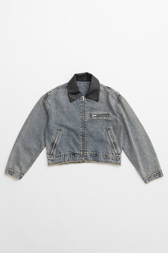 【プランク プロジェクト/PRANK PROJECT】のレザーカラーデニムブルゾン / Leather Collar Denim Blouson インテリア・キッズ・メンズ・レディースファッション・服の通販 founy(ファニー) https://founy.com/ ファッション Fashion レディースファッション Fashion for Women アウター Coat / Outerwear Collection レディースジャケット・軽アウター Jackets ブルゾンジャケット・スポーティアウター Blouson Jackets ウォッシュ Washed Finish ケミカル Chemical, Chemical Wash ジャケット Jacket, Outerwear デニム Denim, Jeans Material ブルゾン Blouson, Bomber Jacket ヴィンテージ Vintage Style |ID: prp329100004608835 ipo3291000000032950887