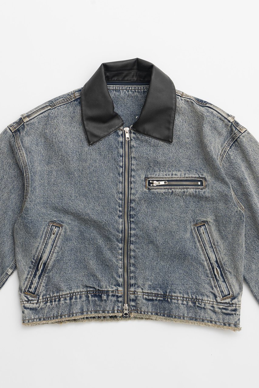【プランク プロジェクト/PRANK PROJECT】のレザーカラーデニムブルゾン / Leather Collar Denim Blouson 人気、トレンドファッション・服の通販 founy(ファニー) 　ファッション　Fashion　レディースファッション　Fashion for Women　アウター　Coat / Outerwear Collection　レディースジャケット・軽アウター　Jackets　ブルゾンジャケット・スポーティアウター　Blouson Jackets　ウォッシュ　Washed Finish　ケミカル　Chemical, Chemical Wash　ジャケット　Jacket, Outerwear　デニム　Denim, Jeans Material　ブルゾン　Blouson, Bomber Jacket　ヴィンテージ　Vintage Style　other-2|ID: prp329100004608835 ipo3291000000032950903
