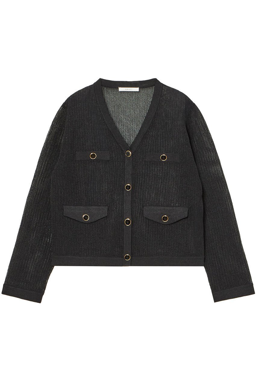【アナイ/ANAYI】のペーパーヤーンアイレットカーディガン インテリア・キッズ・メンズ・レディースファッション・服の通販 founy(ファニー) 　ファッション　Fashion　レディースファッション　Fashion for Women　トップス・カットソー　Cut & Sew Tops　ニット　Knit Tops & Sweaters　カーディガン・羽織り　Layered Style Cardigans　アイレット　Eyelet Lace　イエロー　Yellow　カーディガン　Cardigan, Knitwear　サマー　Summer, Summer Style　セットアップ　Set-Up, Coordinated Outfit　ブルゾン　Blouson, Bomber Jacket　プリント　Print, Printed Pattern　夏　Summer　ブラック|ID: prp329100004608895 ipo3291000000032953411