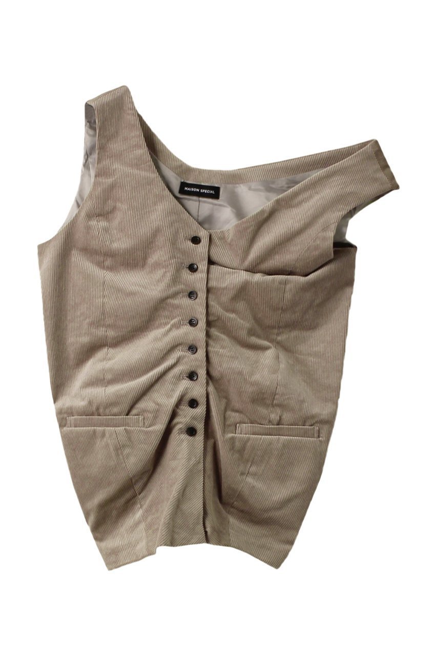 【メゾンスペシャル/MAISON SPECIAL】のCorduroy Asymmetry Vest/コーデュロイアシンメトリーベスト インテリア・キッズ・メンズ・レディースファッション・服の通販 founy(ファニー) 　ファッション　Fashion　レディースファッション　Fashion for Women　アウター　Coat / Outerwear Collection　レディースジャケット・軽アウター　Jackets　アシンメトリー　Asymmetrical Style　秋　Autumn　カットソー　Cut and Sewn Top　カーゴパンツ　Cargo Pants, Utility Pants　コーデュロイ　Corduroy, Cord Fabric　ジャケット　Jacket, Outerwear　セットアップ　Set-Up, Coordinated Outfit　ベスト　Vest, Waistcoat　おすすめ　Recommended / Our Picks　BGE(ベージュ)|ID: prp329100004608904 ipo3291000000034909561
