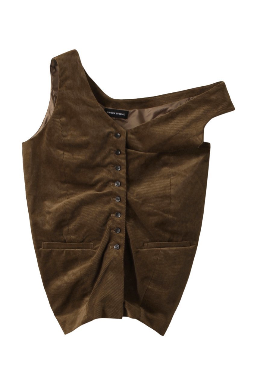 【メゾンスペシャル/MAISON SPECIAL】のCorduroy Asymmetry Vest/コーデュロイアシンメトリーベスト インテリア・キッズ・メンズ・レディースファッション・服の通販 founy(ファニー) 　ファッション　Fashion　レディースファッション　Fashion for Women　アウター　Coat / Outerwear Collection　レディースジャケット・軽アウター　Jackets　アシンメトリー　Asymmetrical Style　秋　Autumn　カットソー　Cut and Sewn Top　カーゴパンツ　Cargo Pants, Utility Pants　コーデュロイ　Corduroy, Cord Fabric　ジャケット　Jacket, Outerwear　セットアップ　Set-Up, Coordinated Outfit　ベスト　Vest, Waistcoat　おすすめ　Recommended / Our Picks　BRN(ブラウン)|ID: prp329100004608904 ipo3291000000036022894