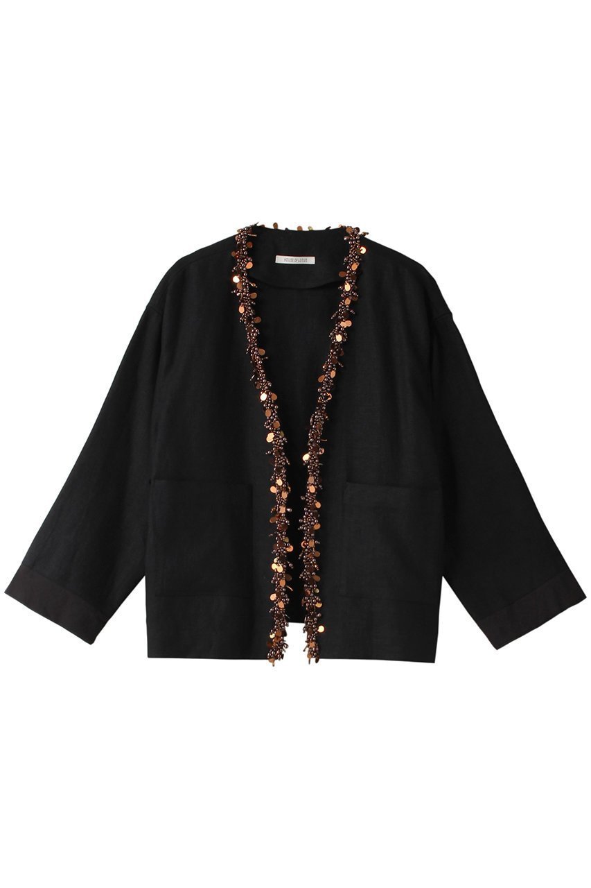 【ハウス オブ ロータス/HOUSE OF LOTUS】のリネンビジュージャケット インテリア・キッズ・メンズ・レディースファッション・服の通販 founy(ファニー) 　ファッション　Fashion　レディースファッション　Fashion for Women　アウター　Coat / Outerwear Collection　レディースジャケット・軽アウター　Jackets　ジャケット　Jacket, Outerwear　ビジュー　Bijou, Jewel-like Accent　ベーシック　Basic, Essential　リネン　Linen, Linen Fabric　ロング　Long, Long-Length　ブラック|ID: prp329100004608915 ipo3291000000032954011