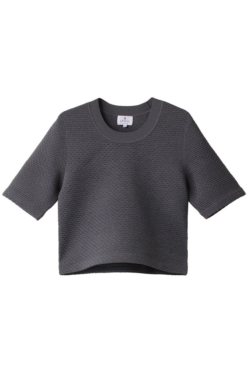 【ランバン オン ブルー/LANVIN en Bleu】のウェーブジャガードハーフスリーブニット インテリア・キッズ・メンズ・レディースファッション・服の通販 founy(ファニー) 　ファッション　Fashion　レディースファッション　Fashion for Women　トップス・カットソー　Cut & Sew Tops　ニット　Knit Tops & Sweaters　カジュアルプルオーバー・ニットトップス　Pullovers & Knit Tops / Casual Pullovers　ウェーブ　Wavy Pattern　コンパクト　Compact, Small Size　シンプル　Simple, Minimal　ジャカード／ジャガード　Jacquard, Woven Pattern　グレー|ID: prp329100004608916 ipo3291000000032954018