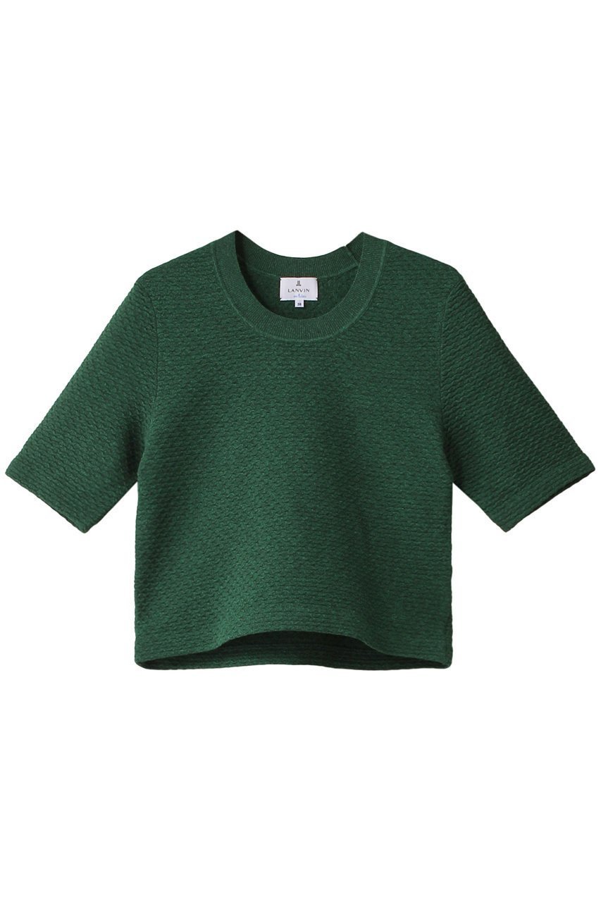 【ランバン オン ブルー/LANVIN en Bleu】のウェーブジャガードハーフスリーブニット インテリア・キッズ・メンズ・レディースファッション・服の通販 founy(ファニー) 　ファッション　Fashion　レディースファッション　Fashion for Women　トップス・カットソー　Cut & Sew Tops　ニット　Knit Tops & Sweaters　カジュアルプルオーバー・ニットトップス　Pullovers & Knit Tops / Casual Pullovers　ウェーブ　Wavy Pattern　コンパクト　Compact, Small Size　シンプル　Simple, Minimal　ジャカード／ジャガード　Jacquard, Woven Pattern　グリーン|ID: prp329100004608916 ipo3291000000032954020