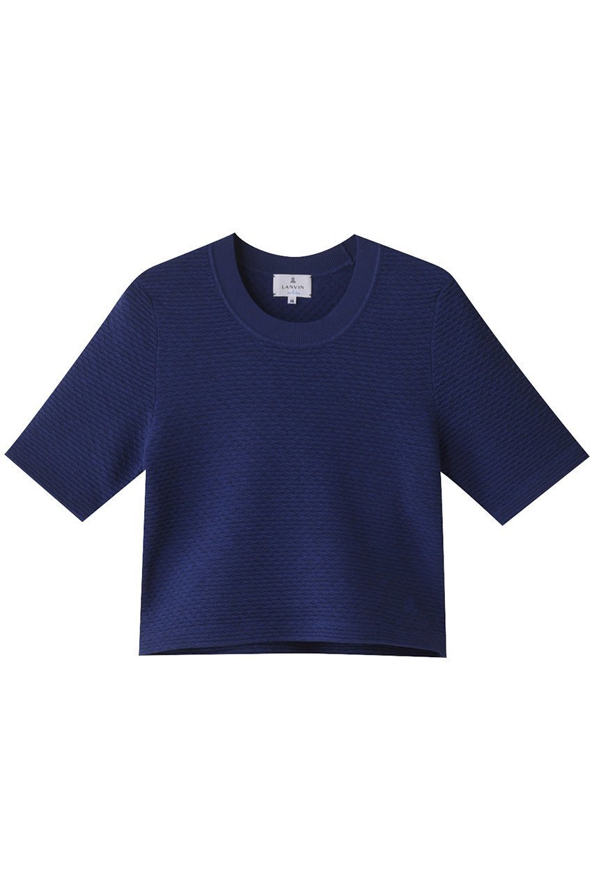 【ランバン オン ブルー/LANVIN en Bleu】のウェーブジャガードハーフスリーブニット インテリア・キッズ・メンズ・レディースファッション・服の通販 founy(ファニー) 　ファッション　Fashion　レディースファッション　Fashion for Women　トップス・カットソー　Cut & Sew Tops　ニット　Knit Tops & Sweaters　カジュアルプルオーバー・ニットトップス　Pullovers & Knit Tops / Casual Pullovers　ウェーブ　Wavy Pattern　コンパクト　Compact, Small Size　シンプル　Simple, Minimal　ジャカード／ジャガード　Jacquard, Woven Pattern　ブルー|ID: prp329100004608916 ipo3291000000032954025