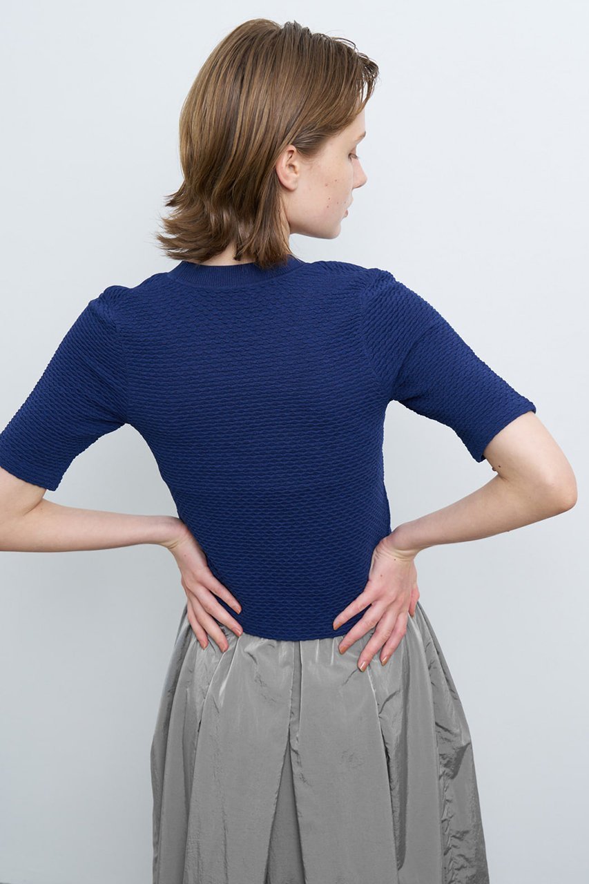 【ランバン オン ブルー/LANVIN en Bleu】のウェーブジャガードハーフスリーブニット 人気、トレンドファッション・服の通販 founy(ファニー) 　ファッション　Fashion　レディースファッション　Fashion for Women　トップス・カットソー　Cut & Sew Tops　ニット　Knit Tops & Sweaters　カジュアルプルオーバー・ニットトップス　Pullovers & Knit Tops / Casual Pullovers　ウェーブ　Wavy Pattern　コンパクト　Compact, Small Size　シンプル　Simple, Minimal　ジャカード／ジャガード　Jacquard, Woven Pattern　other-7|ID: prp329100004608916 ipo3291000000032954052