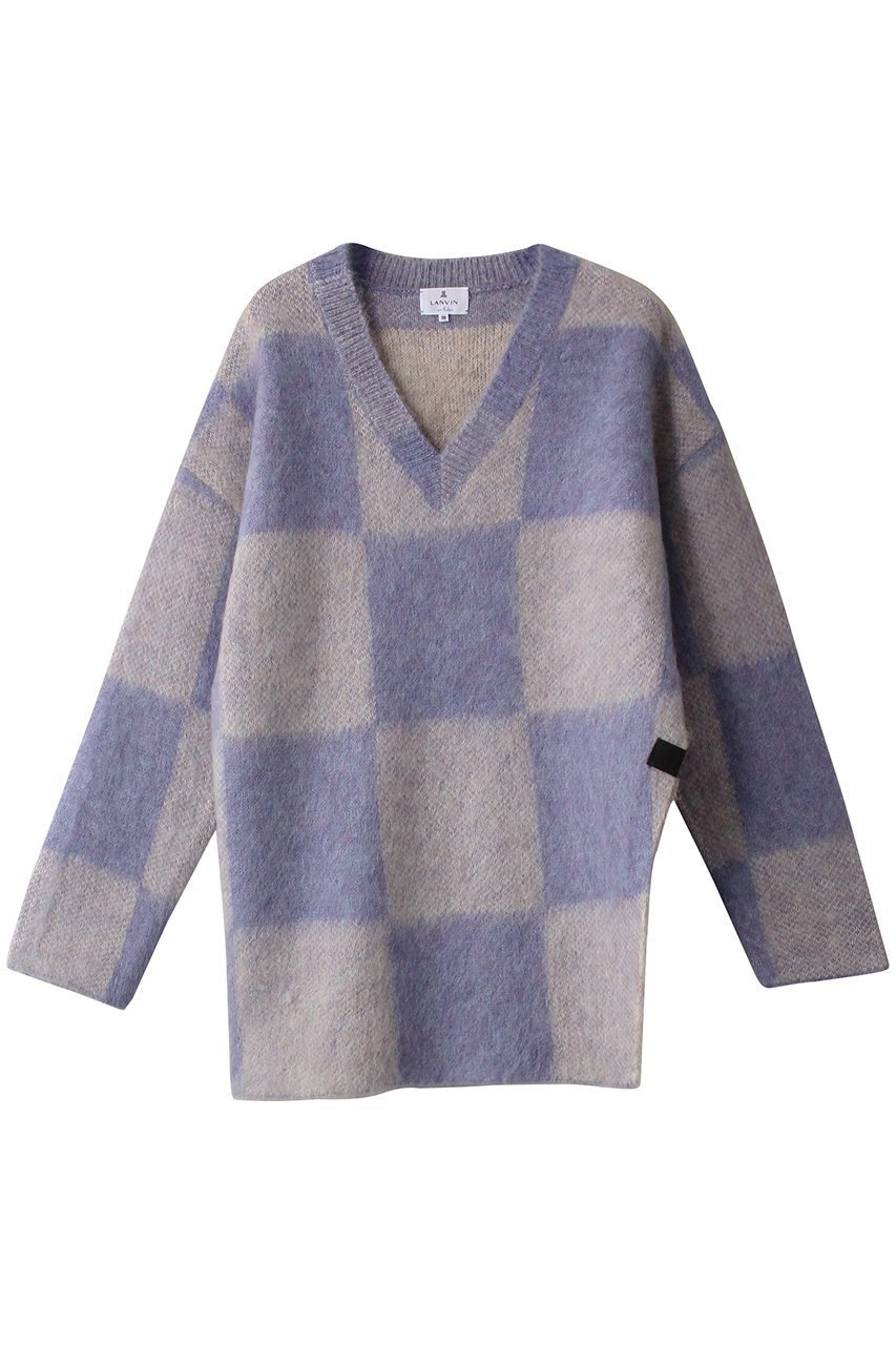 【ランバン オン ブルー/LANVIN en Bleu】のVネックシャギーニット インテリア・キッズ・メンズ・レディースファッション・服の通販 founy(ファニー) 　ファッション　Fashion　レディースファッション　Fashion for Women　トップス・カットソー　Cut & Sew Tops　ニット　Knit Tops & Sweaters　カジュアルプルオーバー・ニットトップス　Pullovers & Knit Tops / Casual Pullovers　Vネックトップス　V-Neck Tops / V-Cut Neckline Shirts　インナー　Innerwear　エアリー　Airy Texture　スリット　Slit, Slit Detail　チェック　Check, Plaid, Tartan　パープル　Purple, Violet　ビッグ　Big, Oversized　ボトム　Bottoms, Lower Wear　無地　Plain, Solid Color　パープル|ID: prp329100004608926 ipo3291000000032954326