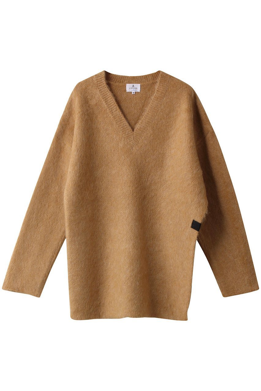 【ランバン オン ブルー/LANVIN en Bleu】のVネックシャギーニット インテリア・キッズ・メンズ・レディースファッション・服の通販 founy(ファニー) 　ファッション　Fashion　レディースファッション　Fashion for Women　トップス・カットソー　Cut & Sew Tops　ニット　Knit Tops & Sweaters　カジュアルプルオーバー・ニットトップス　Pullovers & Knit Tops / Casual Pullovers　Vネックトップス　V-Neck Tops / V-Cut Neckline Shirts　インナー　Innerwear　エアリー　Airy Texture　スリット　Slit, Slit Detail　チェック　Check, Plaid, Tartan　パープル　Purple, Violet　ビッグ　Big, Oversized　ボトム　Bottoms, Lower Wear　無地　Plain, Solid Color　ベージュ|ID: prp329100004608926 ipo3291000000032954327