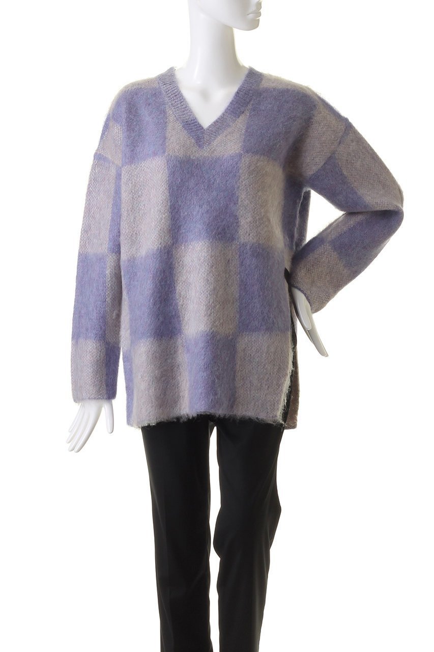 【ランバン オン ブルー/LANVIN en Bleu】のVネックシャギーニット 人気、トレンドファッション・服の通販 founy(ファニー) 　ファッション　Fashion　レディースファッション　Fashion for Women　トップス・カットソー　Cut & Sew Tops　ニット　Knit Tops & Sweaters　カジュアルプルオーバー・ニットトップス　Pullovers & Knit Tops / Casual Pullovers　Vネックトップス　V-Neck Tops / V-Cut Neckline Shirts　インナー　Innerwear　エアリー　Airy Texture　スリット　Slit, Slit Detail　チェック　Check, Plaid, Tartan　パープル　Purple, Violet　ビッグ　Big, Oversized　ボトム　Bottoms, Lower Wear　無地　Plain, Solid Color　other-2|ID: prp329100004608926 ipo3291000000032954331