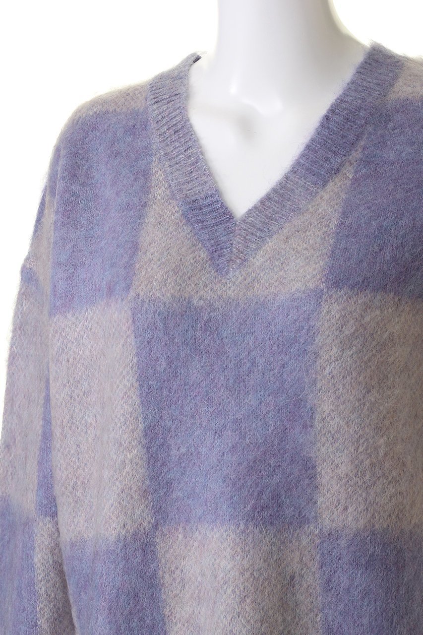 【ランバン オン ブルー/LANVIN en Bleu】のVネックシャギーニット 人気、トレンドファッション・服の通販 founy(ファニー) 　ファッション　Fashion　レディースファッション　Fashion for Women　トップス・カットソー　Cut & Sew Tops　ニット　Knit Tops & Sweaters　カジュアルプルオーバー・ニットトップス　Pullovers & Knit Tops / Casual Pullovers　Vネックトップス　V-Neck Tops / V-Cut Neckline Shirts　インナー　Innerwear　エアリー　Airy Texture　スリット　Slit, Slit Detail　チェック　Check, Plaid, Tartan　パープル　Purple, Violet　ビッグ　Big, Oversized　ボトム　Bottoms, Lower Wear　無地　Plain, Solid Color　other-5|ID: prp329100004608926 ipo3291000000032954342