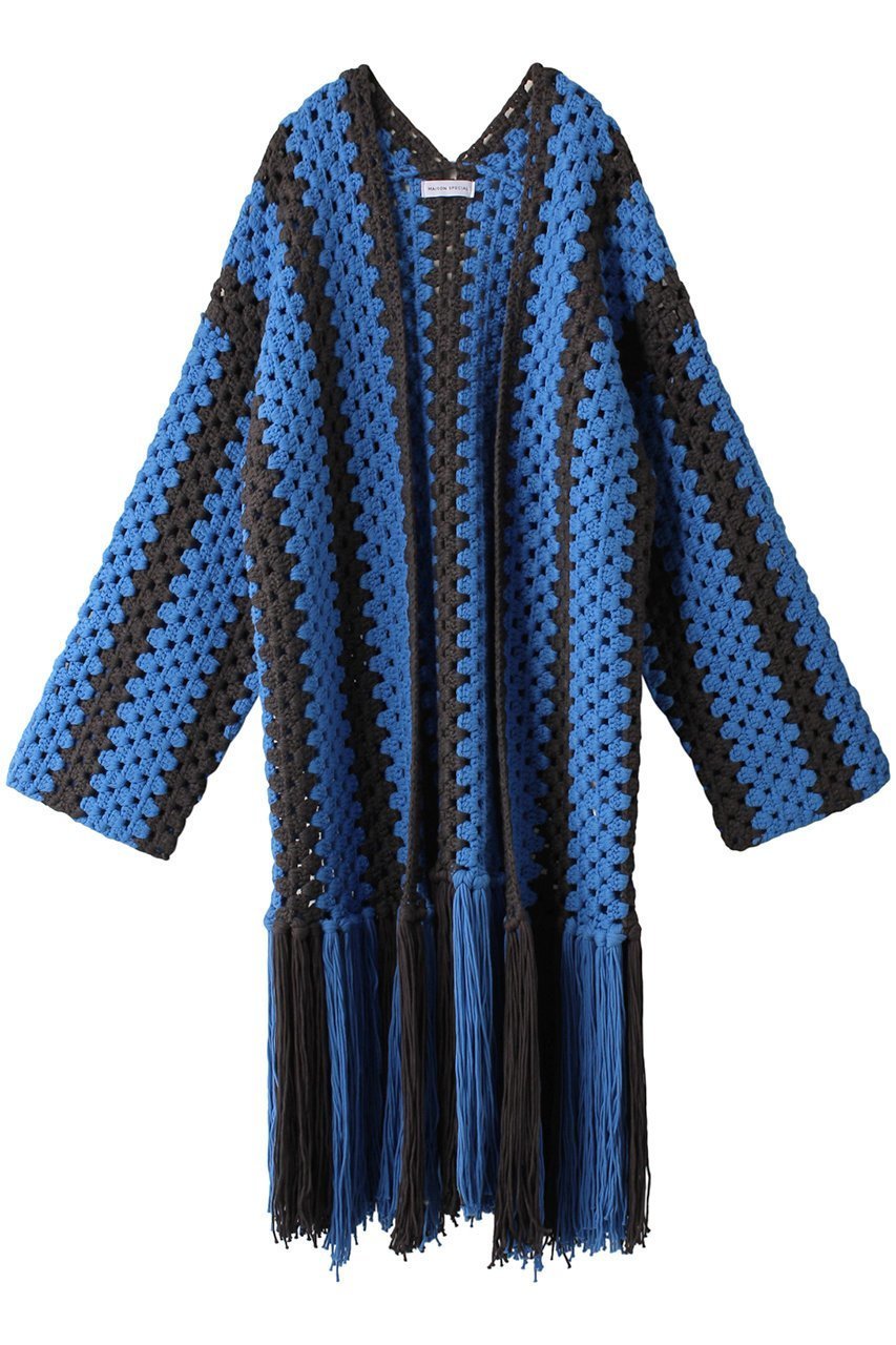 【メゾンスペシャル/MAISON SPECIAL】のハンドクロシェフリンジカーディガン インテリア・キッズ・メンズ・レディースファッション・服の通販 founy(ファニー) 　ファッション　Fashion　レディースファッション　Fashion for Women　トップス・カットソー　Cut & Sew Tops　ニット　Knit Tops & Sweaters　カーディガン・羽織り　Layered Style Cardigans　アクリル　Acrylic Material　カーディガン　Cardigan, Knitwear　クロシェ　Crochet, Knitted Lace　シンプル　Simple, Minimal　ストライプ　Stripe, Striped Pattern　ビッグ　Big, Oversized　フリンジ　Fringe, Tassel　BLU(ブルー)|ID: prp329100004608928 ipo3291000000034909748