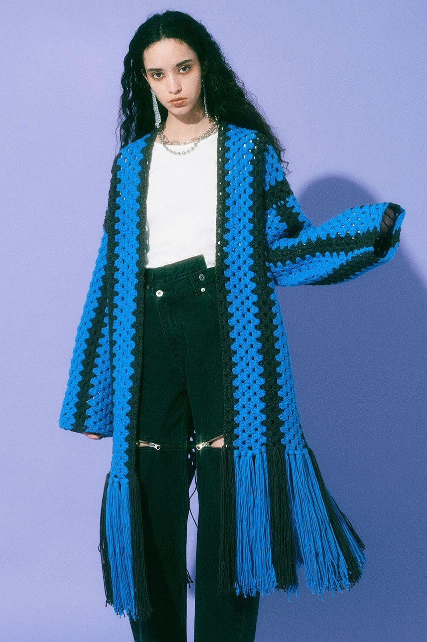 【メゾンスペシャル/MAISON SPECIAL】のハンドクロシェフリンジカーディガン 人気、トレンドファッション・服の通販 founy(ファニー) 　ファッション　Fashion　レディースファッション　Fashion for Women　トップス・カットソー　Cut & Sew Tops　ニット　Knit Tops & Sweaters　カーディガン・羽織り　Layered Style Cardigans　アクリル　Acrylic Material　カーディガン　Cardigan, Knitwear　クロシェ　Crochet, Knitted Lace　シンプル　Simple, Minimal　ストライプ　Stripe, Striped Pattern　ビッグ　Big, Oversized　フリンジ　Fringe, Tassel　other-8|ID: prp329100004608928 ipo3291000000034909757